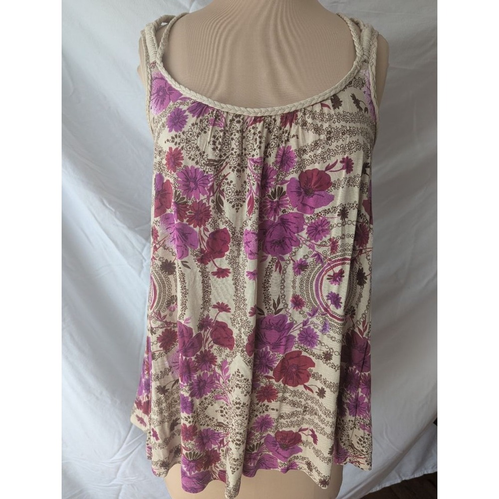 Free People Tank Top Purple Floral Paisley Braided Straps Sz XS Boho Festival